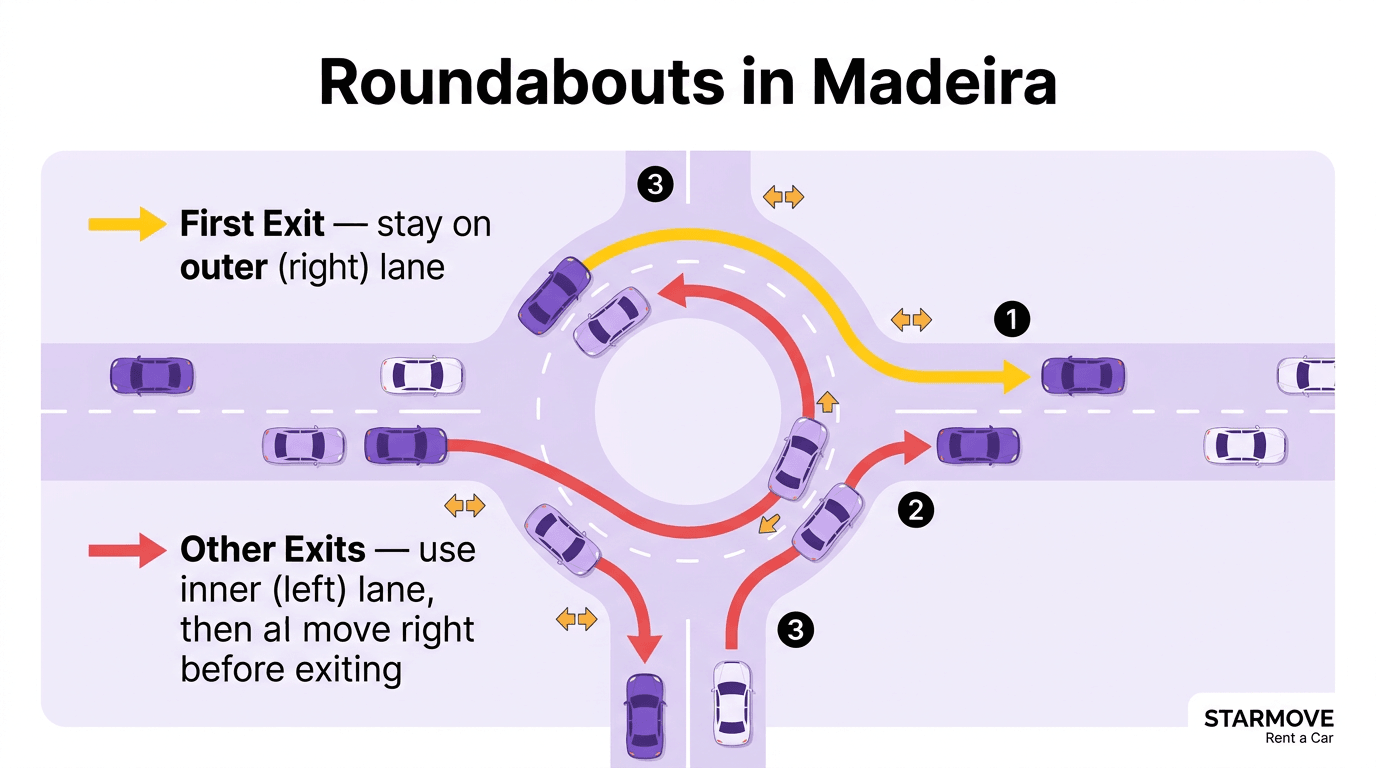 Infográfico StarMove sobre como conduzir em rotundas na Madeira